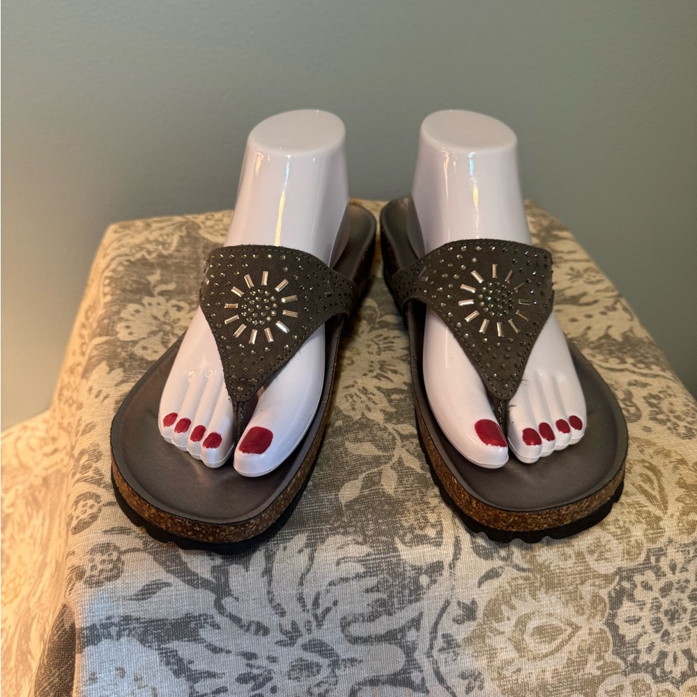 Italian Shoemakers Grey Suede Sandals with Silver Studded Detail